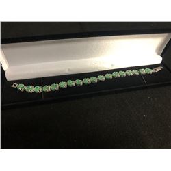 TOP RICH GREEN OVAL CUT TROIS FEUILLES EMERALD TENNIS BRACELET (925 STERLING SILVER)