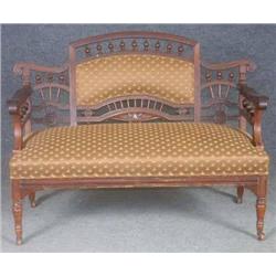 LATE VICTORIAN CHERRY STICK  AND BALL SETTEE heig