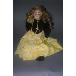 VINTAGE BISQUE DOLL with  fashion dress, 22 lengt