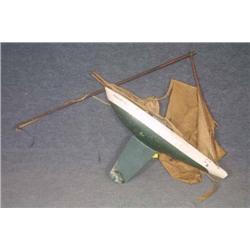 VINTAGE PAINTED METAL POND  BOAT