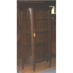 OAK CURVED GLASS CHINA  CABINET with original fin