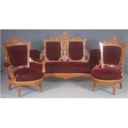 RENAISSANCE REVIVAL CARVED  WALNUT THREE PIECE PA