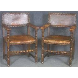 ENGLISH 18TH CENTURY OAK  DINING CHAIRS with leat