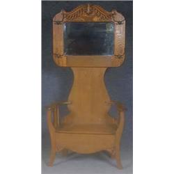 AMERICAN OAK HALLTREE  with beveled glass mirror 