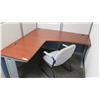 Image 2 : 2-Piece "L" Shaped Desk w/ Chair & Cubicle Walls (tall wall approx. 63"W x 62.5"H, small wall 64x47)