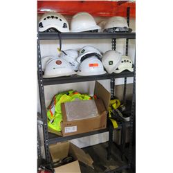 Multiple Misc White Construction Hard Hats & Neon Yellow Safety Vests