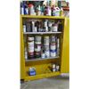 Image 6 : Metal Yellow 2-Door Cabinet w/ 3 Shelves & Contents - Paint, Thinner, Bug Spray, etc 43” x 18”D x 65