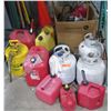 Image 1 : Qty 7 Gas Cans - 2 Metal & 5 Red Plastic & 2 Propane Tanks
