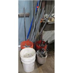 Multiple Misc Steel Pipe & Buckets of Short Pipe, Fittings & Misc