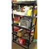Image 1 : 4 Tier Plastic Shelf w/ Contents - Misc Tools, Fittings, Nylon Strap, etc