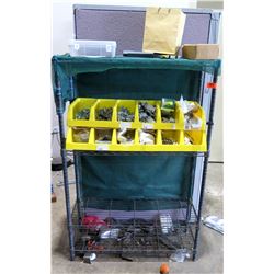 3 Tier Metal Shelf w/ Contents - Brackets, Bolts, Dottie Tools, etc