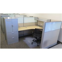 Qty 6 Desks w/ Rolling Chairs, Filing Cabinets & Cubicle Walls (Buyer Needs to Disassemble)