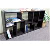 Image 1 : Black Wooden Multi-Tier Display Shelf w/ Misc Books 71"L x 11.5"D x 35"H