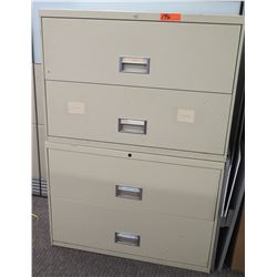 Qty 2 Stacked Beige 2-Drawer Lateral File Cabinets (36"W x 18.5"D x 25.5"H)