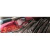 Image 10 : Contents of Shelving: Wheelbarrow, Rebar, Hose, Tarps, Black Storage Cases w/ Wheels, etc.