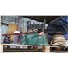 Image 12 : Contents of Shelving: Wheelbarrow, Rebar, Hose, Tarps, Black Storage Cases w/ Wheels, etc.