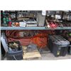 Image 2 : Contents of Shelving: Wheelbarrow, Rebar, Hose, Tarps, Black Storage Cases w/ Wheels, etc.