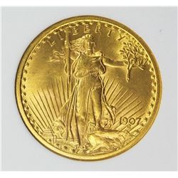 1907 $20.00 ST. GAUDEN'S GOLD