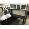 Image 2 : DARK WOOD 6'  X 6' RIGHT HAND EXECUTIVE DESK WITH GLASS FRONT HUTCH