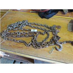 LOT OF 2 CHAINS (10 FOOT AND 16 FOOT) *COMPLETE WITH HOOKS AND PINS*