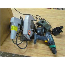 TOOL LOT INCLUDING A CORDLESS DRILL AND CHARGER, SKILL SAW, ETC...