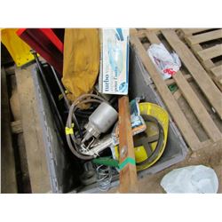 TUB LOT INCLUDING, GEAR PULLERS, PAINT SPRAYER, VACUUM, ETC…