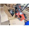 64  LOT INCLUDING AN A/C MOTOR, CORDLESS BLACK AND DECKER CHAIN SAW, TOOL BELT, HAND SAW AND 2 SPRINKLER