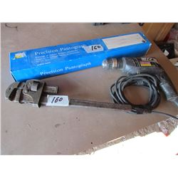 CRAFTSMAN ELECTRIC DRILL, PIPE WRENCH, MEASURING TOOL