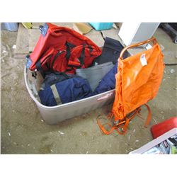 LARGE TUB OF BACKPACKS, DUFFLE BAGS, ETC…