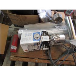 LOT OF TRAYS, MECHANIC CREEPER, POLE BASE, DRYER VENTS AND HOSES