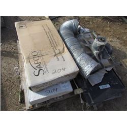 LOT OF METAL SHELVES, FAN AND HOSE