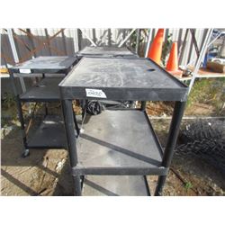 3 BLACK SHELVES ON CASTERS (2-PLASTIC, 1-METAL)