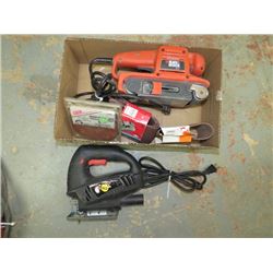 JIG SAW, BELT SANDER WITH EXTRA SANDPAPER, RESIN DISCS