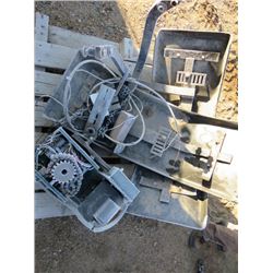 PALLET W/ TWO PLASTIC LOADER FENDERS & ELECTRICAL MOTOR