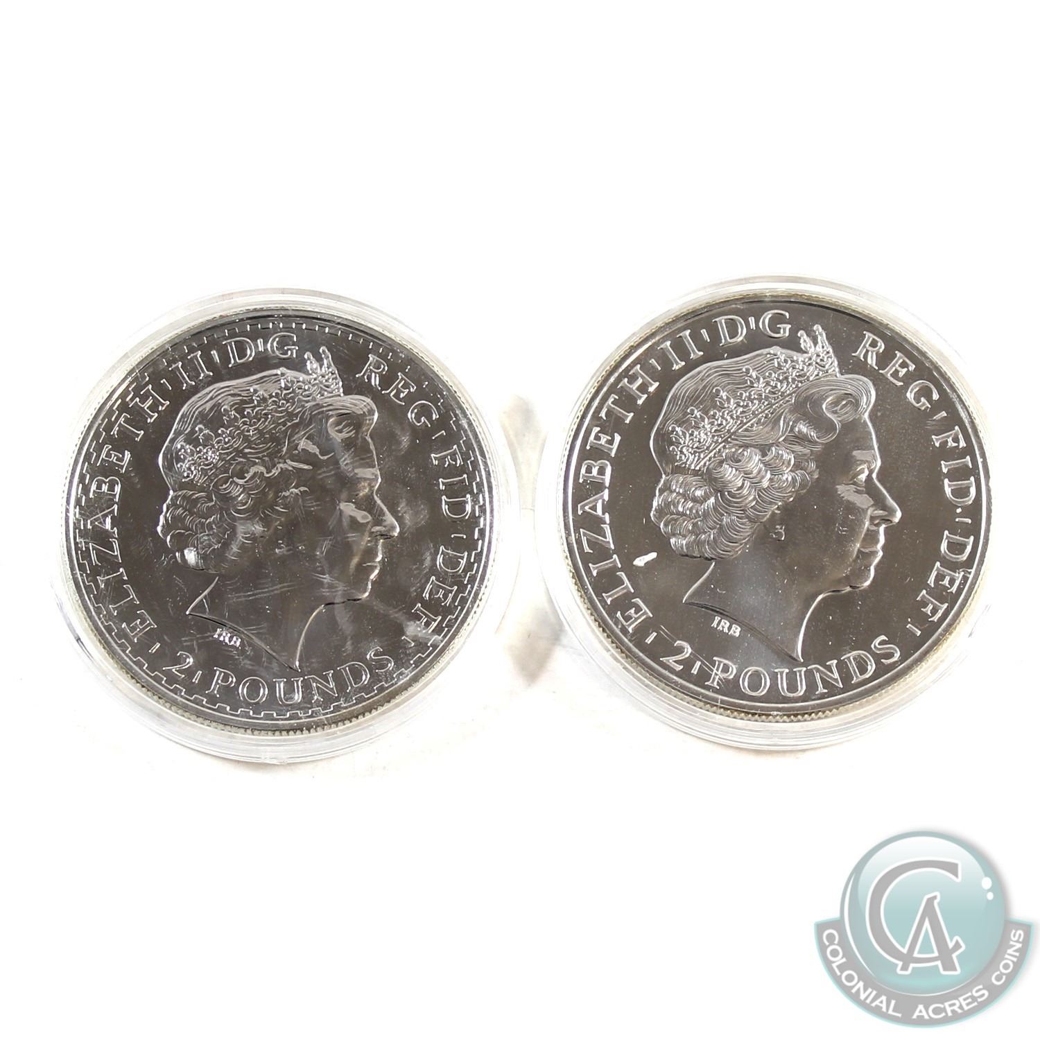 2008 & 2011 Great Britain 1oz Fine Silver Coins (2008 capsule scuffed ...