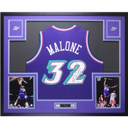 Karl Malone Signed 35x43 Custom Framed Jersey Display (Beckett COA)