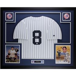 Yogi Berra Signed New York Yankees 35" x 43" Custom Framed Jersey (PSA COA)