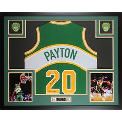 Gary Payton Signed 35x43 Custom Framed Jersey Display Inscribed "HOF 13" (PSA COA)