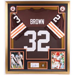 Jim Brown Signed Cleveland Browns 32x36 Custom Framed Cut Display with Replica Ring (BAS)