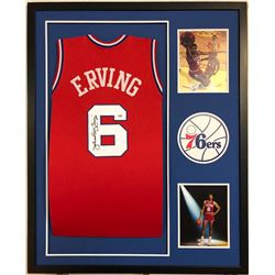 Julius Erving Signed 34x42 Custom Framed Jersey (PSA COA)