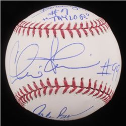 Charlie Sheen, Corbin Bernsen  Tom Berenger Signed OML Baseball Inscribed "Taylor"  "Dorn" (Beckett 