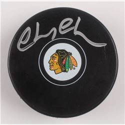 Chevy Chase Signed Chicago Blackhawks Logo Hockey Puck (PSA COA)