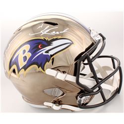 Ray Lewis  Ed Reed Signed Baltimore Ravens Full-Size Chrome Speed Helmet (Beckett COA)