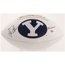 Ty Detmer Signed BYU Cougars Logo Football Inscribed "Heisman '90" (Radtke COA)
