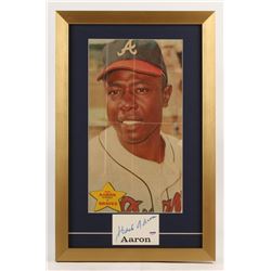 Hank Aaron Signed Atlanta Braves 14.5x22.5 Custom Framed Cut Display with 1968 Topps Poster (PSA COA