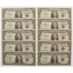 Lot of (10) 1957-B $1 One Dollar U.S. Silver Certificates with Consecutive Serial Numbers (Choice Cr