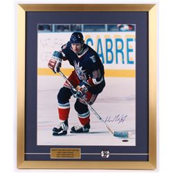 Wayne Gretzky Signed New York Rangers 21.5x25.5 Custom Framed Photo Display with Gretzky Pin (UDA Ho