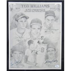 Boston Red Sox Hall of Famers and Stars 11x14 Lithograph Team-Signed by (5) with Ted Williams, Bobby