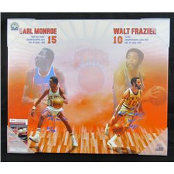 Walt Frazier  Earl Monroe Signed New York Knicks 24x30 Photo on Canvas Inscribed "HOF 1987"  "HOF 19