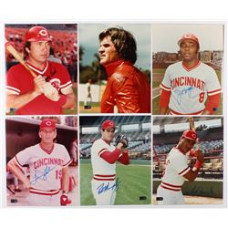 Lot of (6) Signed Cincinnati Reds 8x10 Photos with Johnny Bench, Pete Rose, Joe Morgan, Tommy Helms,